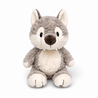 Grauer Wolf Kuscheltier für Kinder sitzend - Fond blanc frontal