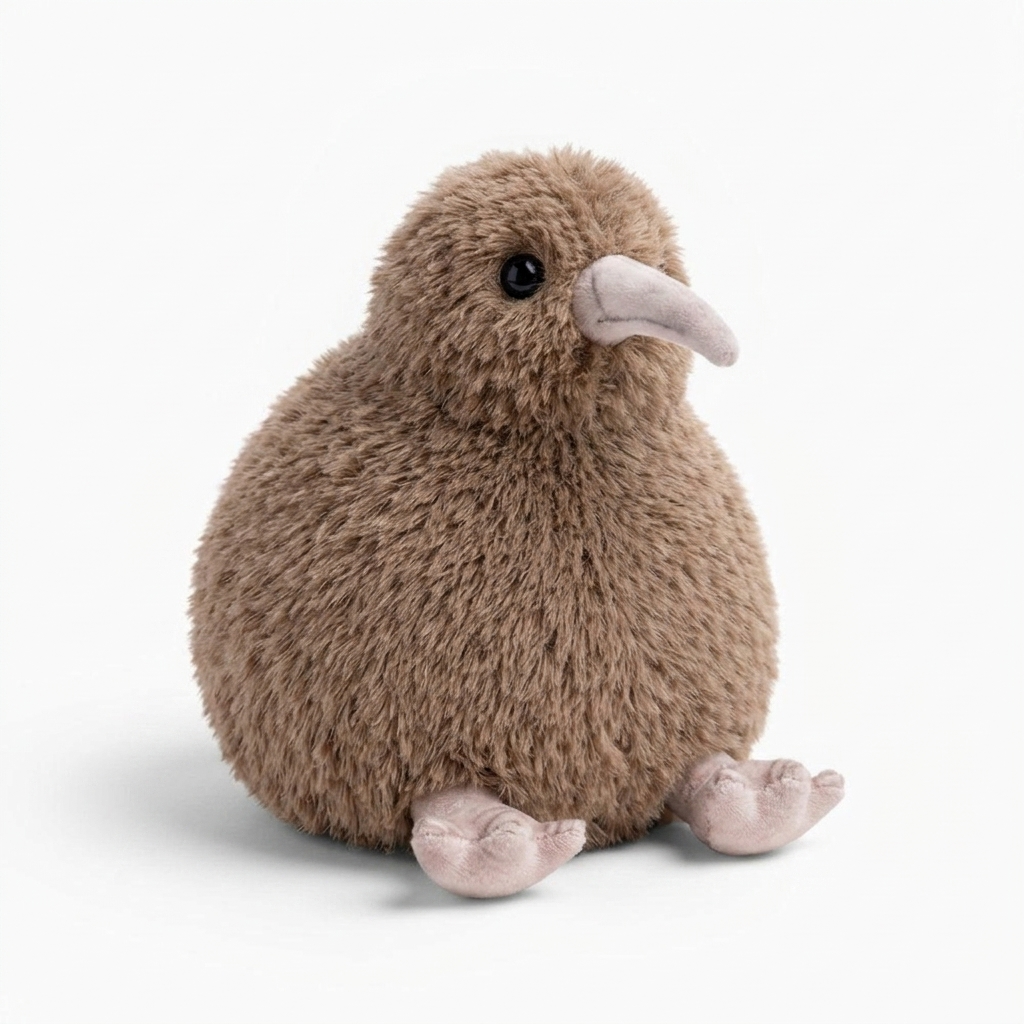 Graues Kiwi Kuscheltier struppiges Plüschfell - Fond blanc angle