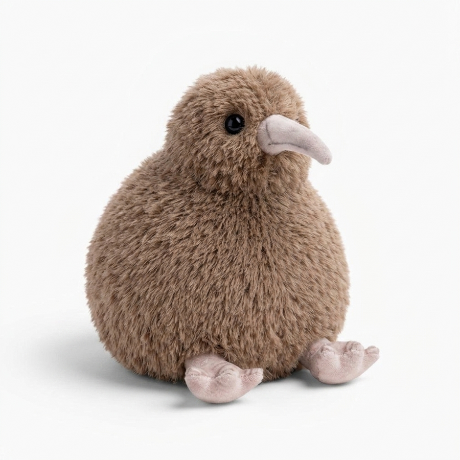 Graues Kiwi Kuscheltier struppiges Plüschfell - Fond blanc angle