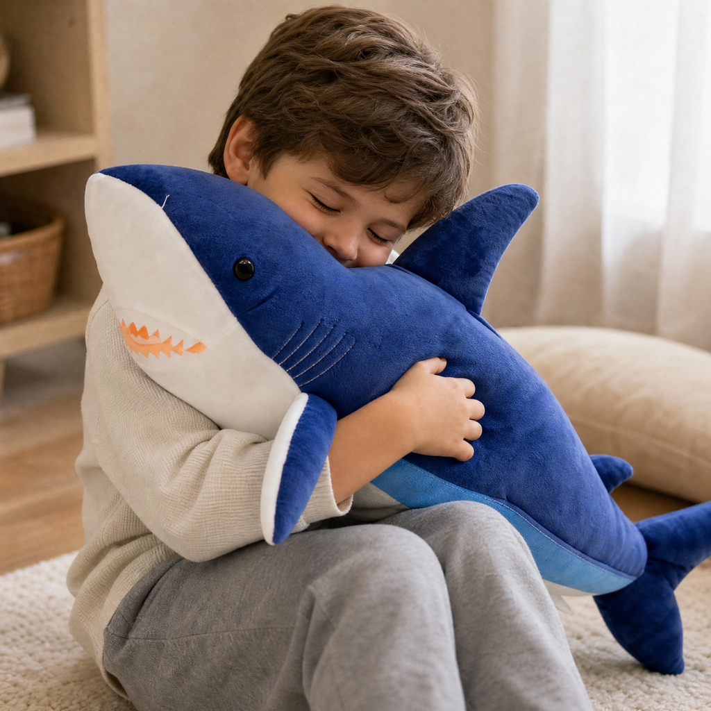 Großer dunkelblauer Hai Kuscheltier - Utilisation cosy intérieur