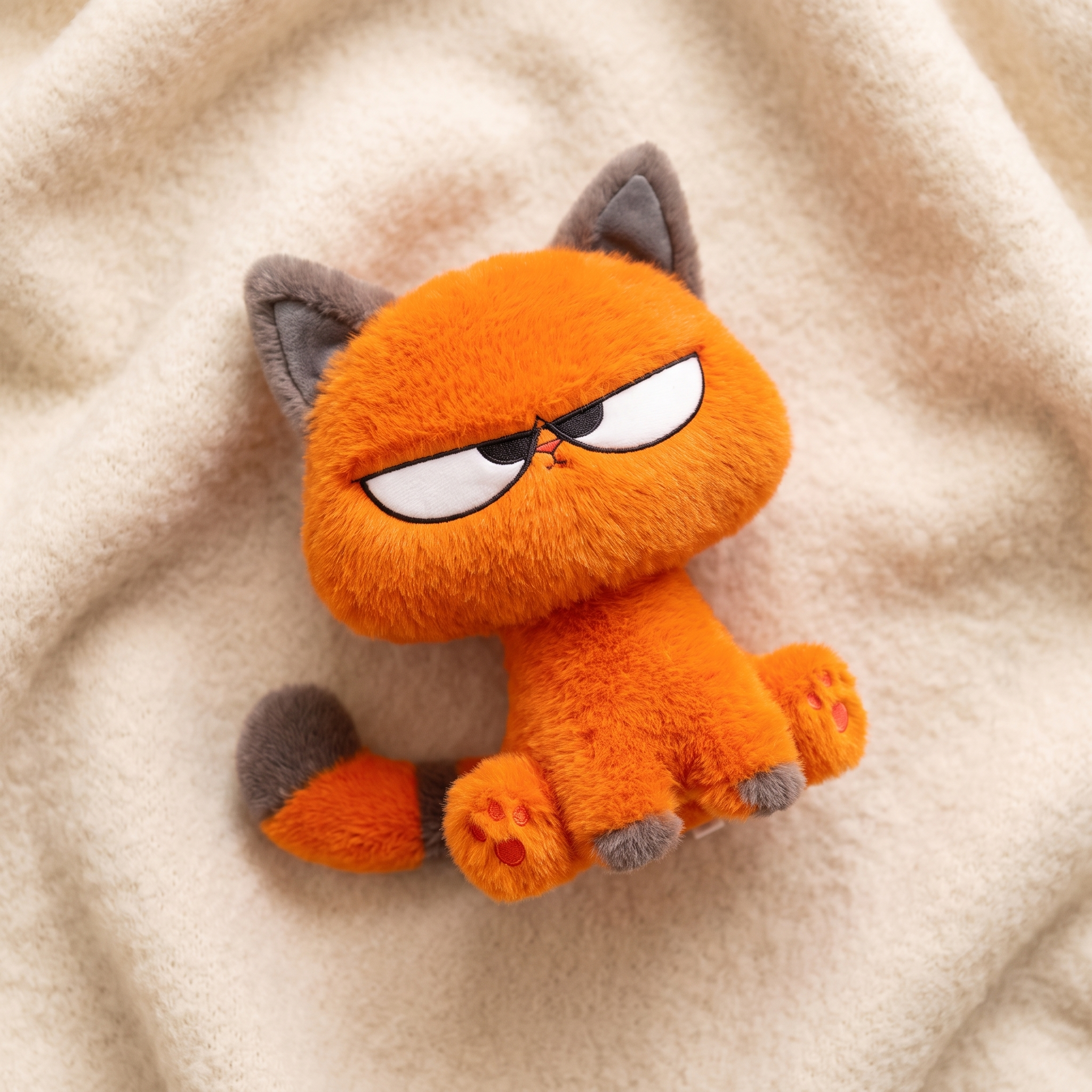 Grumpige orangefarbene Katze Kuscheltier Kawaii - Détail matière