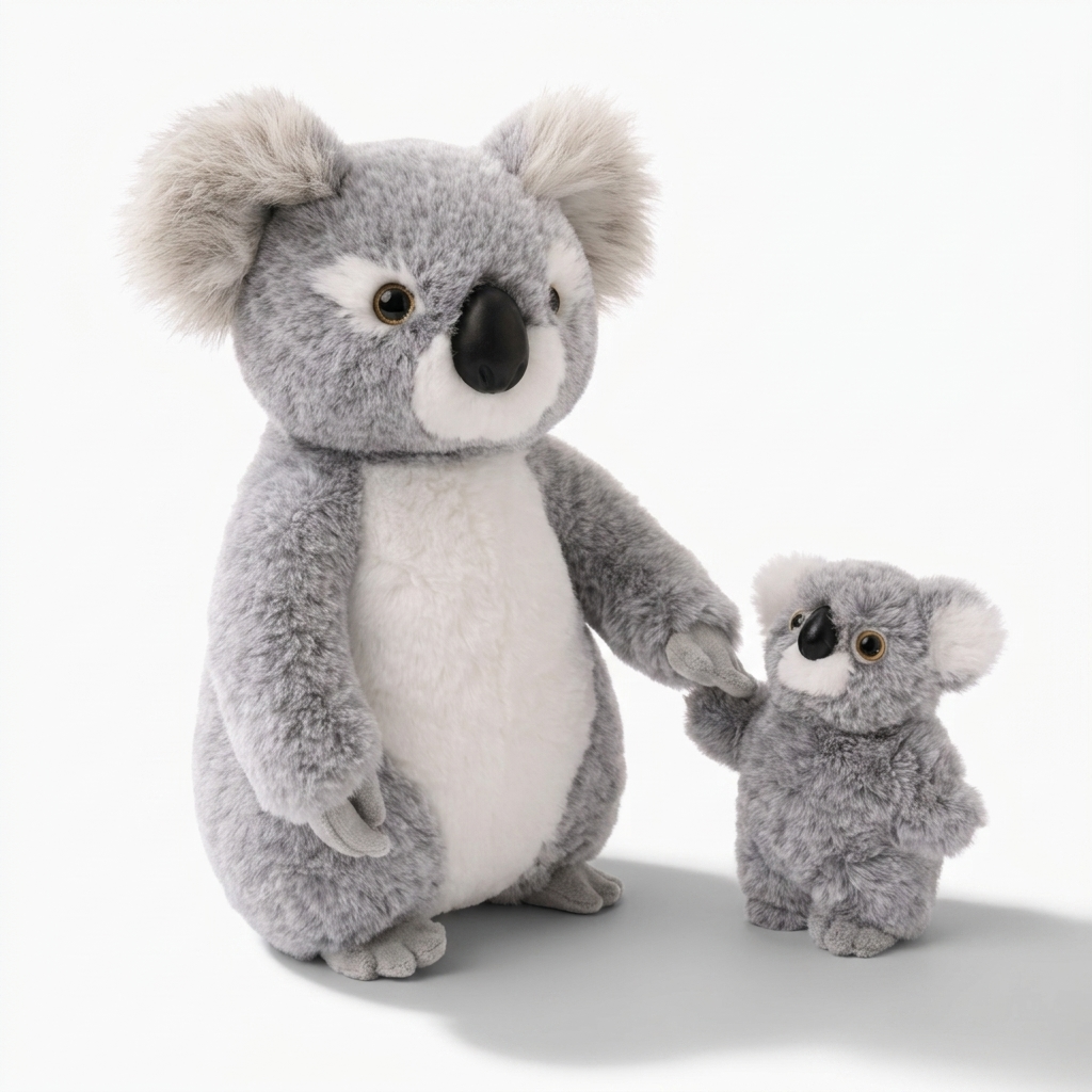 Koala Kuscheltier mit Baby auf dem Arm - Fond blanc angle