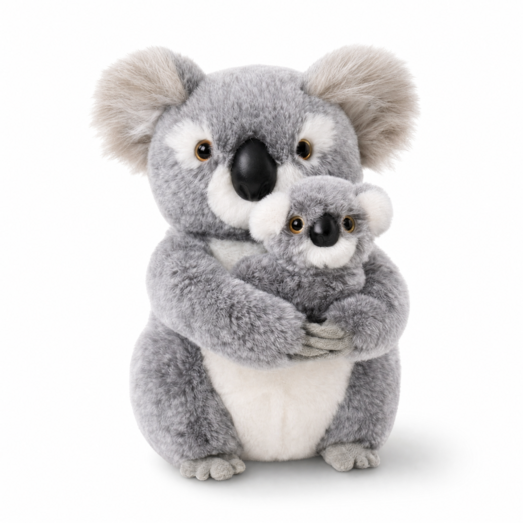 Koala Kuscheltier mit Baby auf dem Arm - Fond blanc frontal