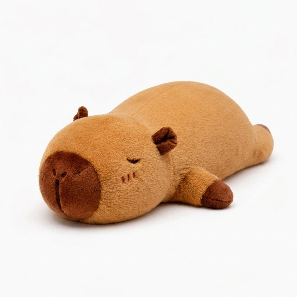 Langes Capybara Plüschtier Schlafkissen - Fond blanc angle