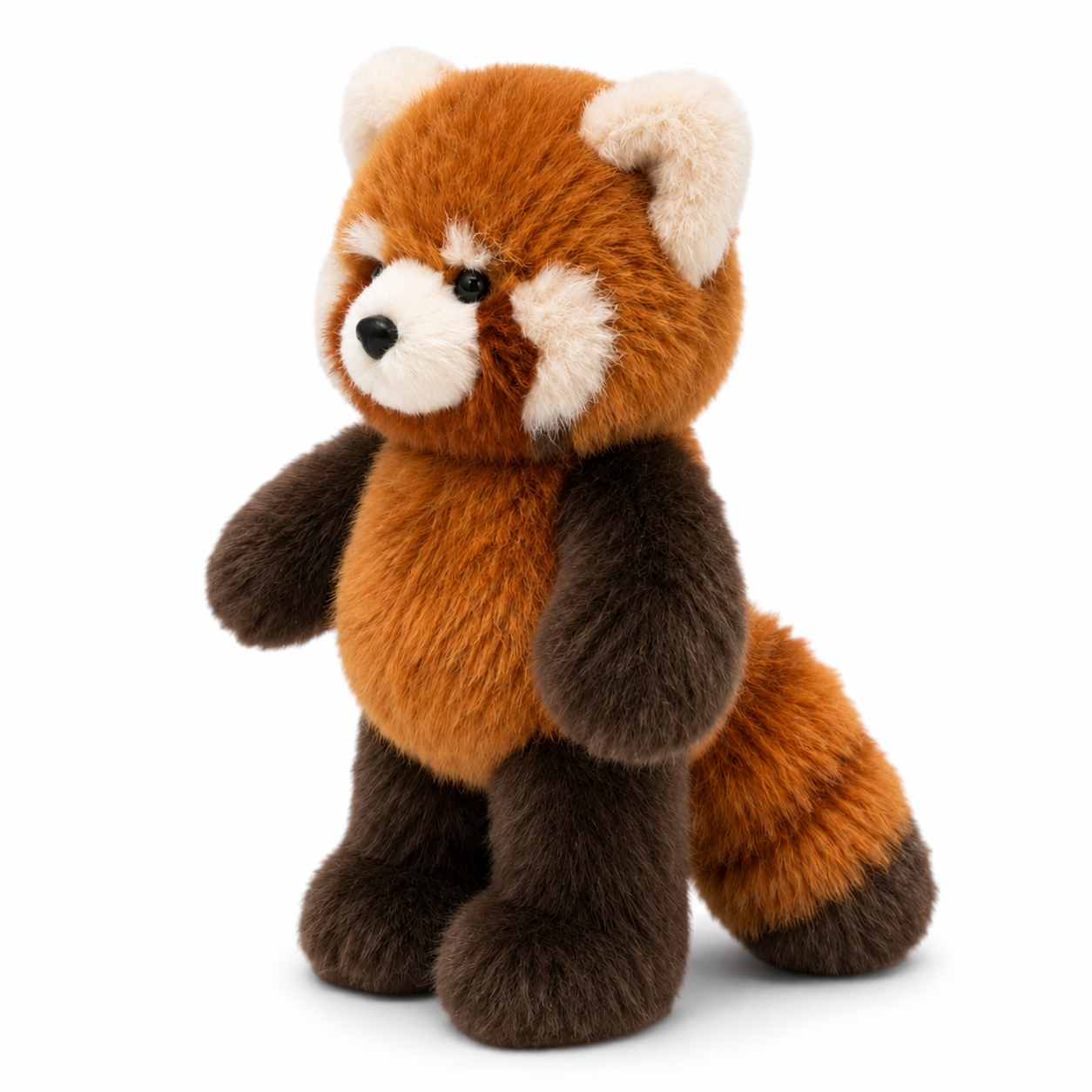 Laufender Roter Panda Kuscheltier - Fond blanc angle