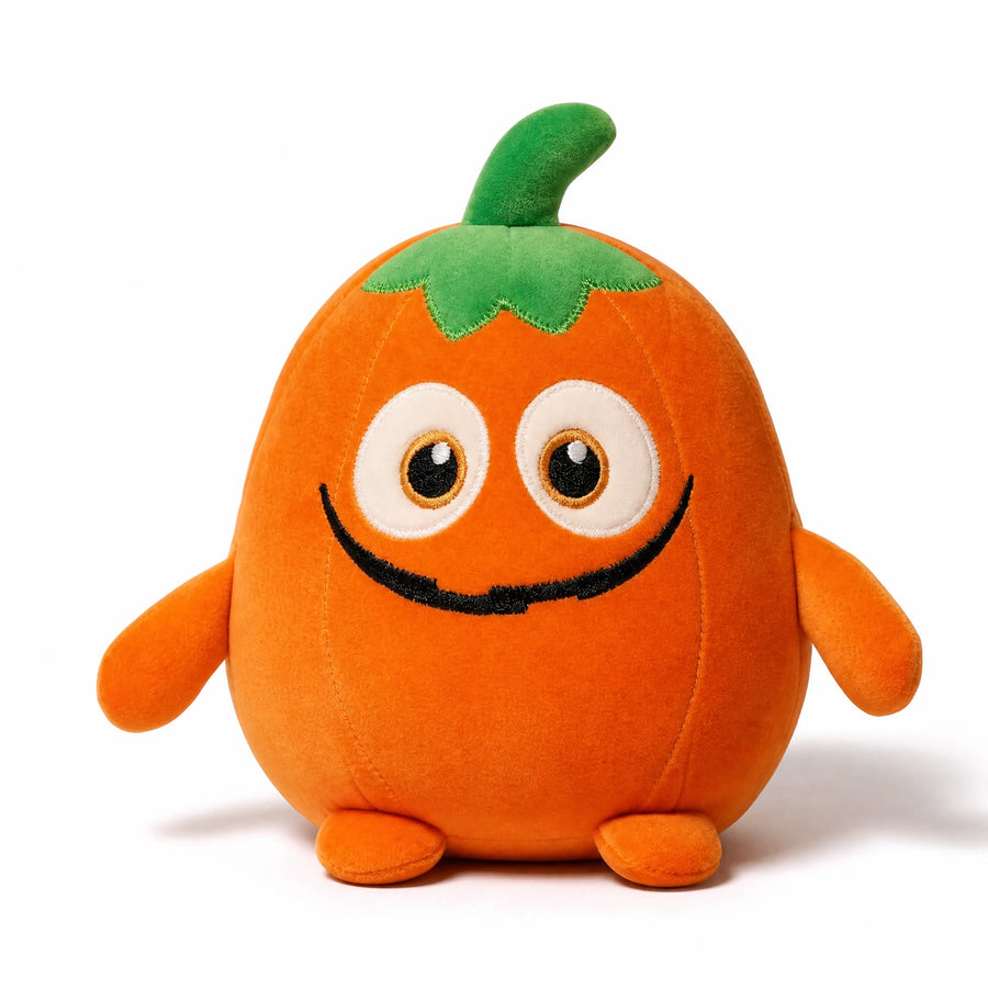 Les peluches rondes d'halloween : Citrouille - Fond blanc frontal