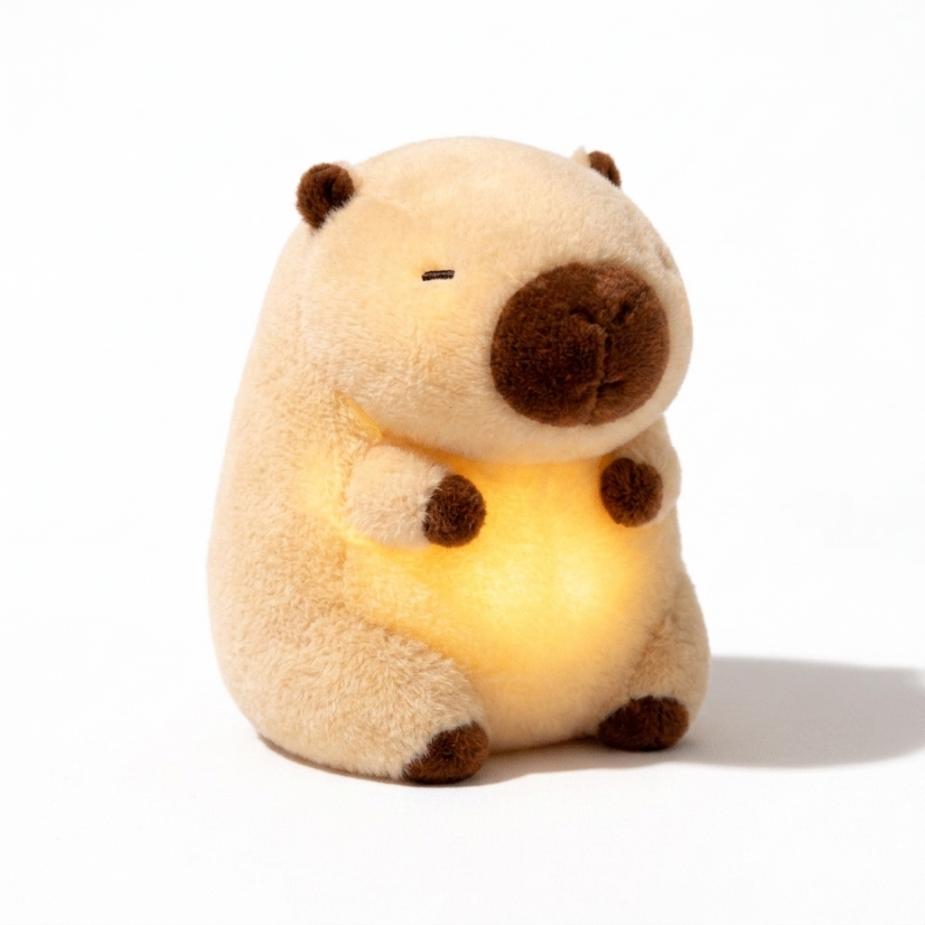 Leuchtendes Capybara Kuscheltier Nachtlicht - Fond blanc angle