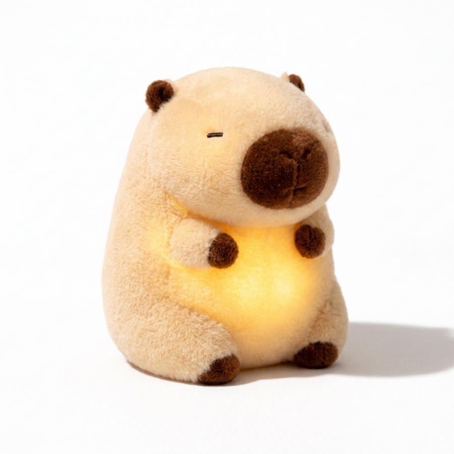 Leuchtendes Capybara Kuscheltier Nachtlicht - Fond blanc angle