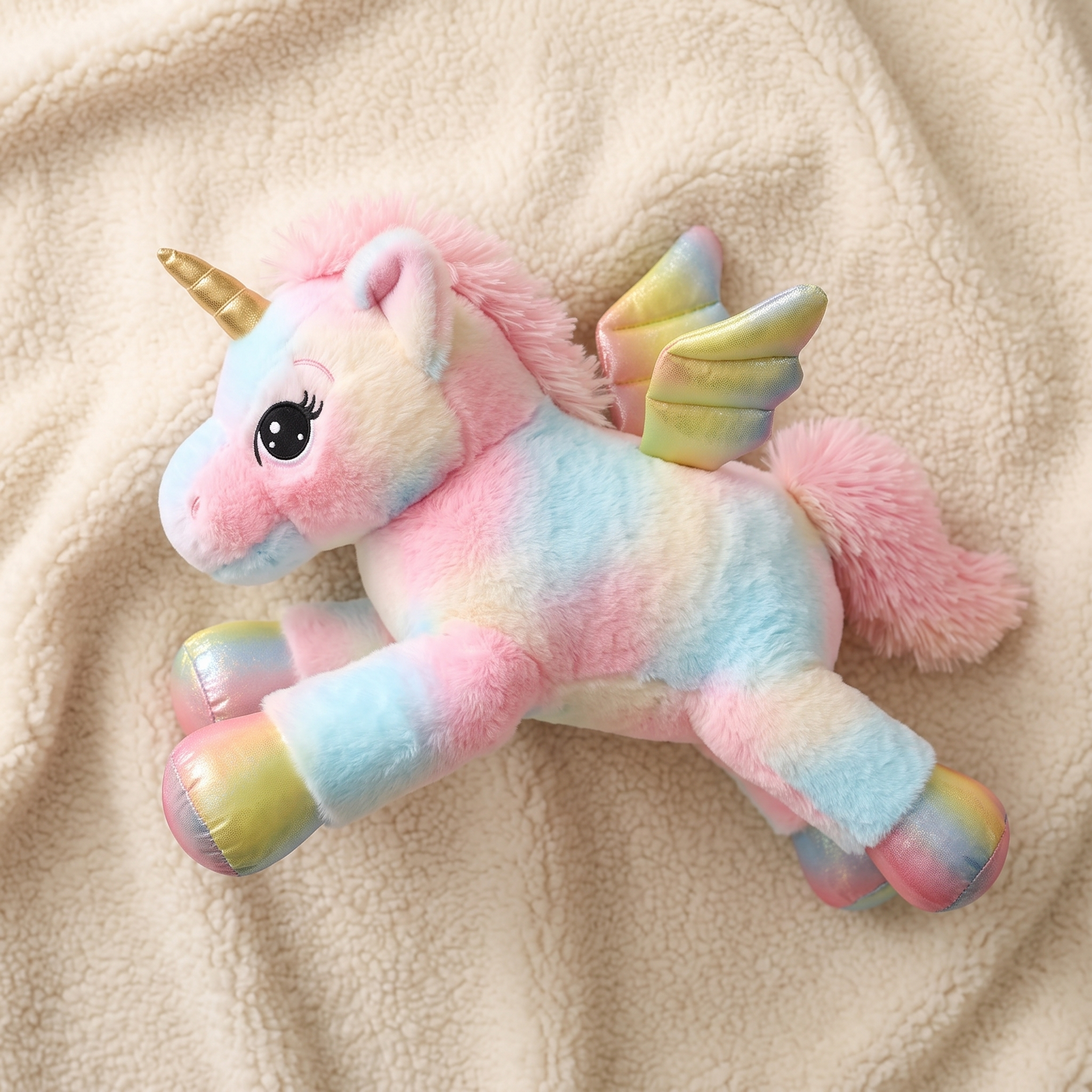 Licorne Géante Peluche Arc-en-Ciel Pastel 60 cm - Detail matière