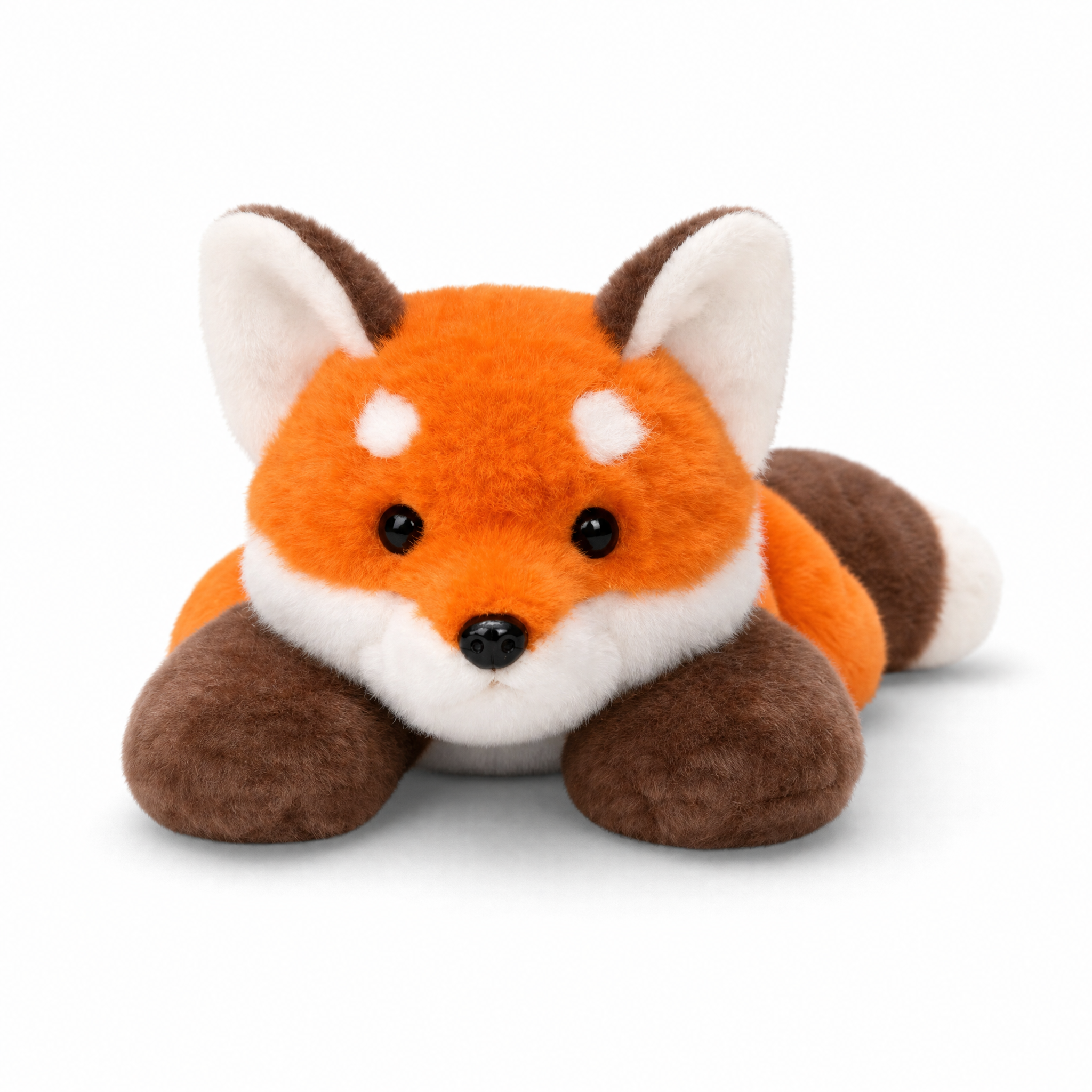 Liegendes Fuchs Kuscheltier in hellem Orange und Weiß - Fond blanc frontal