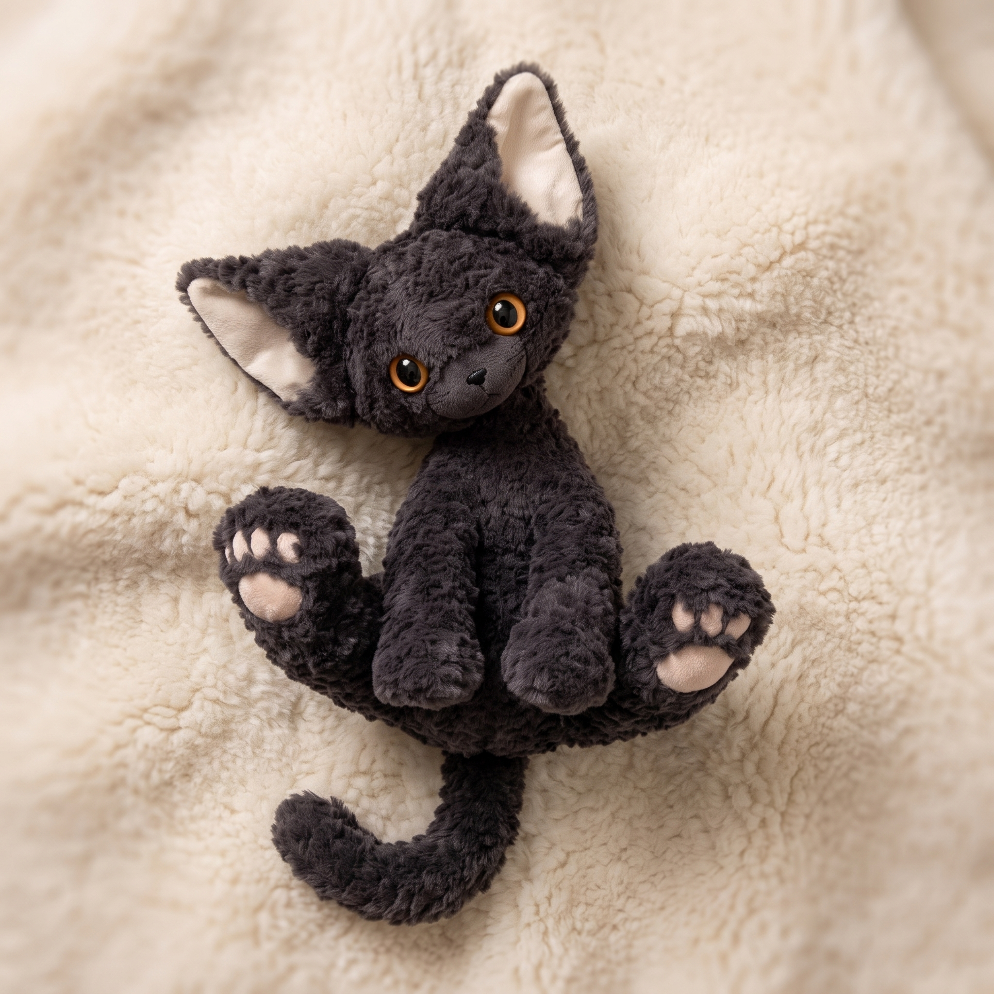 Lockiges schwarzes Katze Kuscheltier - Détail matière