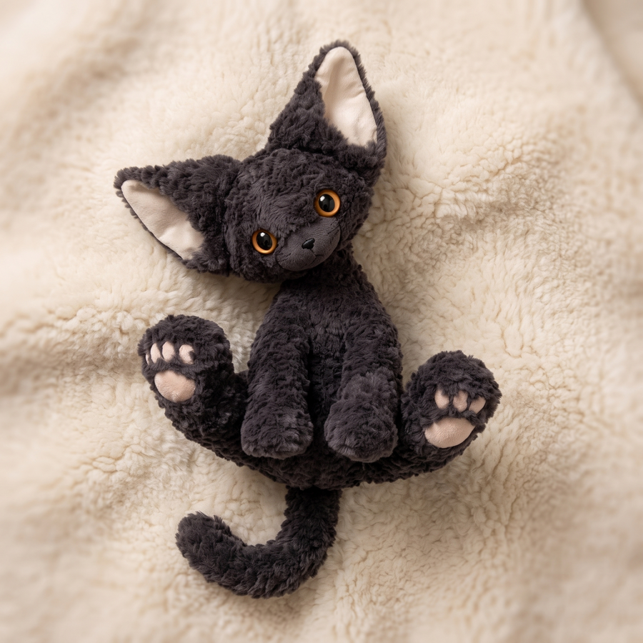 Lockiges schwarzes Katze Kuscheltier - Détail matière