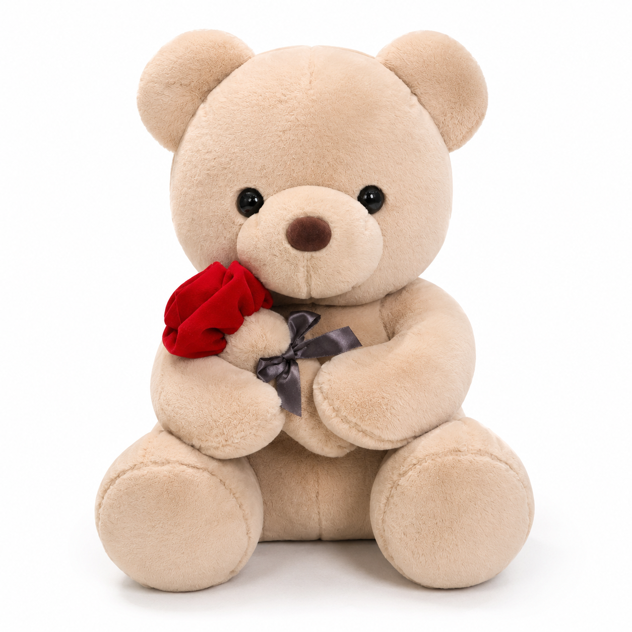 Nounours Saint-Valentin avec Rose Rouge - Beige