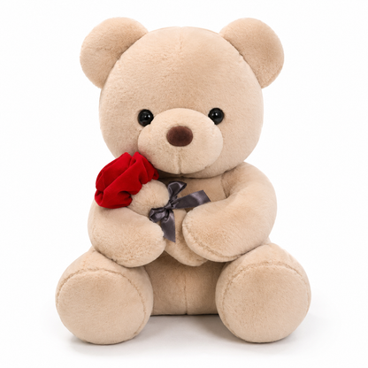 Nounours Saint-Valentin avec Rose Rouge - Beige