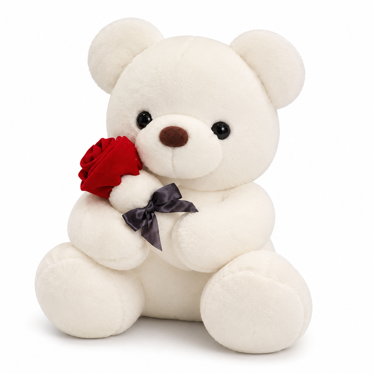 Nounours Saint-Valentin avec Rose Rouge - Blanc