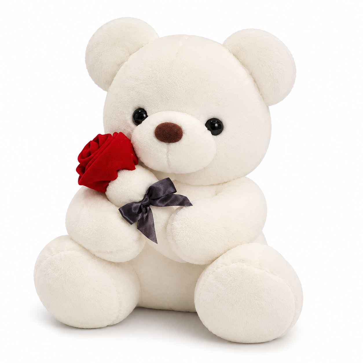 Nounours Saint-Valentin avec Rose Rouge - Blanc