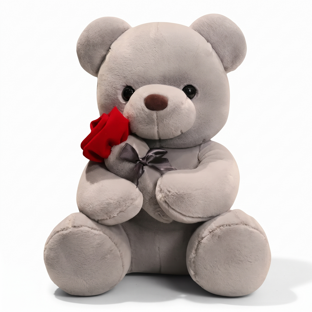 Nounours Saint-Valentin avec Rose Rouge - fond blanc Frontal