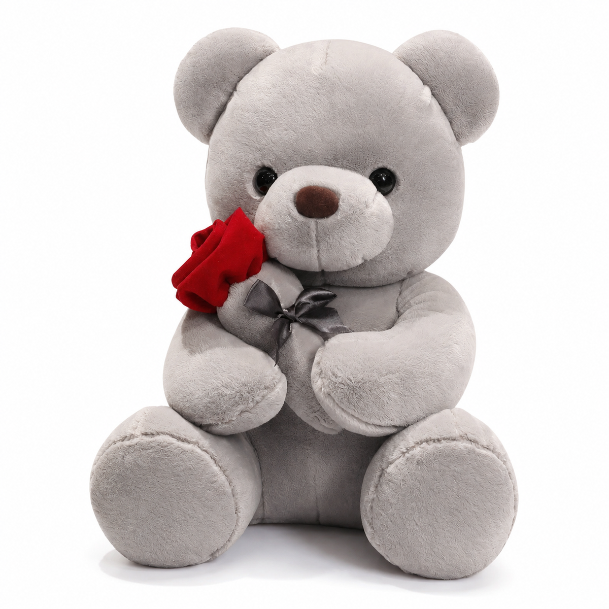 Nounours Saint-Valentin avec Rose Rouge - Gris