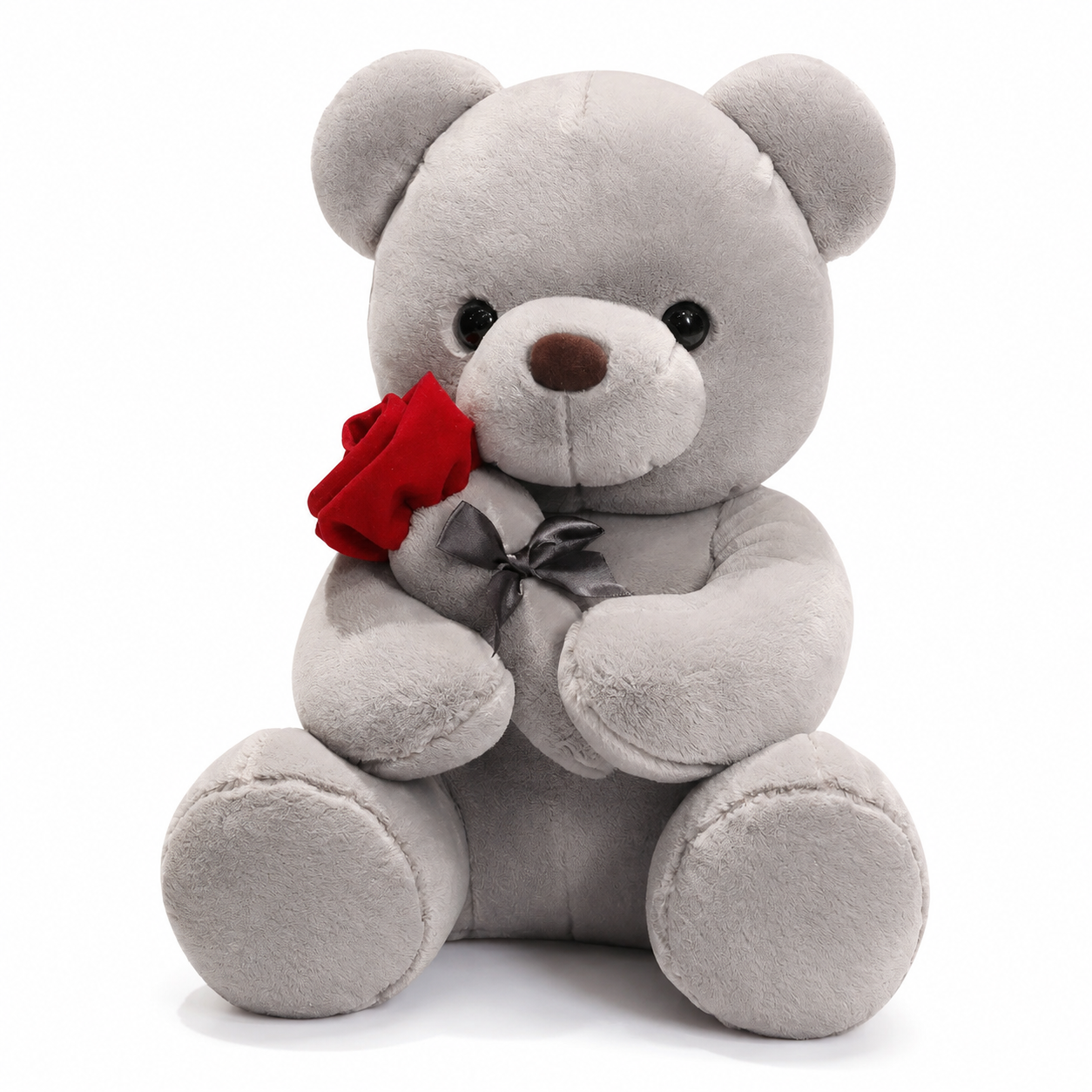 Nounours Saint-Valentin avec Rose Rouge - Gris