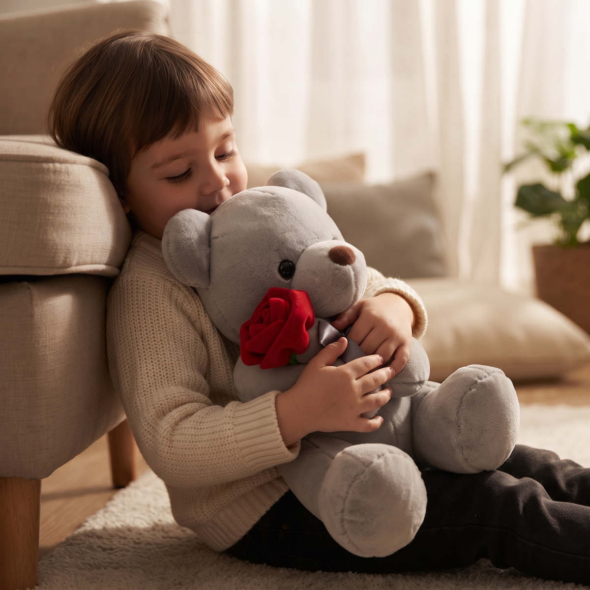 Nounours Saint-Valentin avec Rose Rouge - Utilisation cosy intérieur
