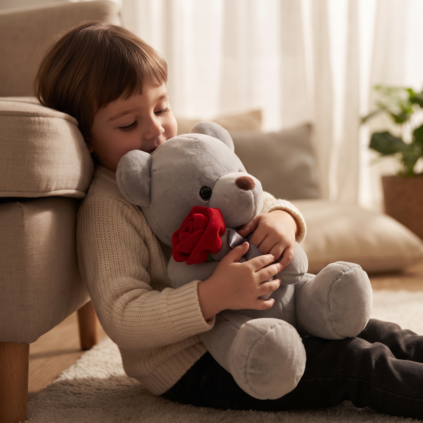 Nounours Saint-Valentin avec Rose Rouge - Utilisation cosy intérieur