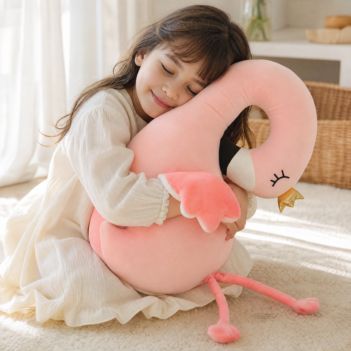 Oreiller Flamant Rose avec Bois de Renne - Utilisation cosy intérieur