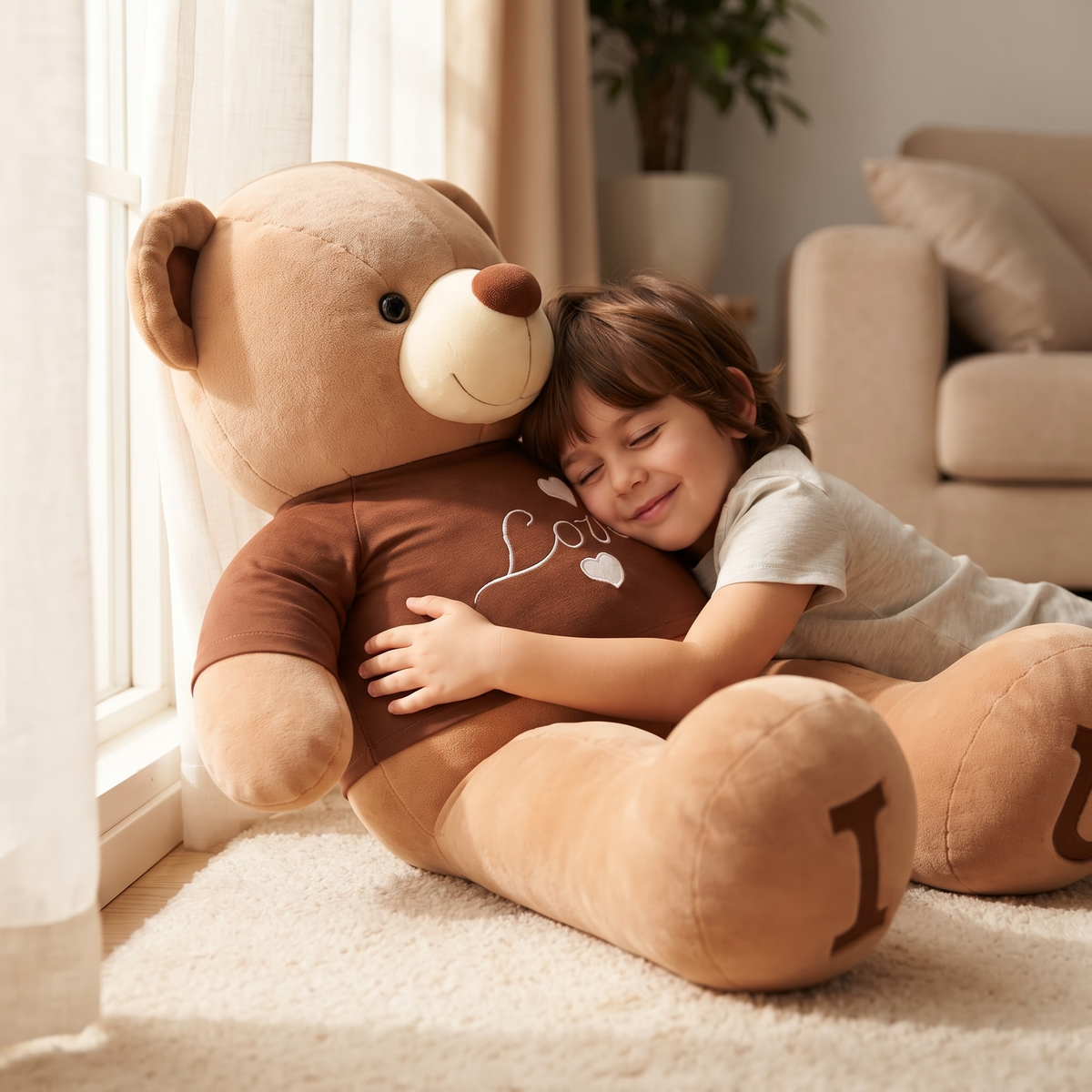 Ours en Peluche Géant T-shirt Love - Utilisation cosy intérieur