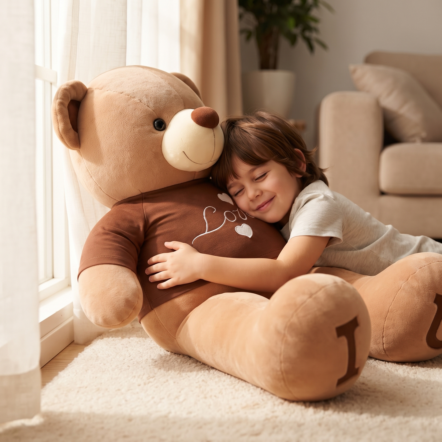 Ours en Peluche Géant T-shirt Love - Utilisation cosy intérieur