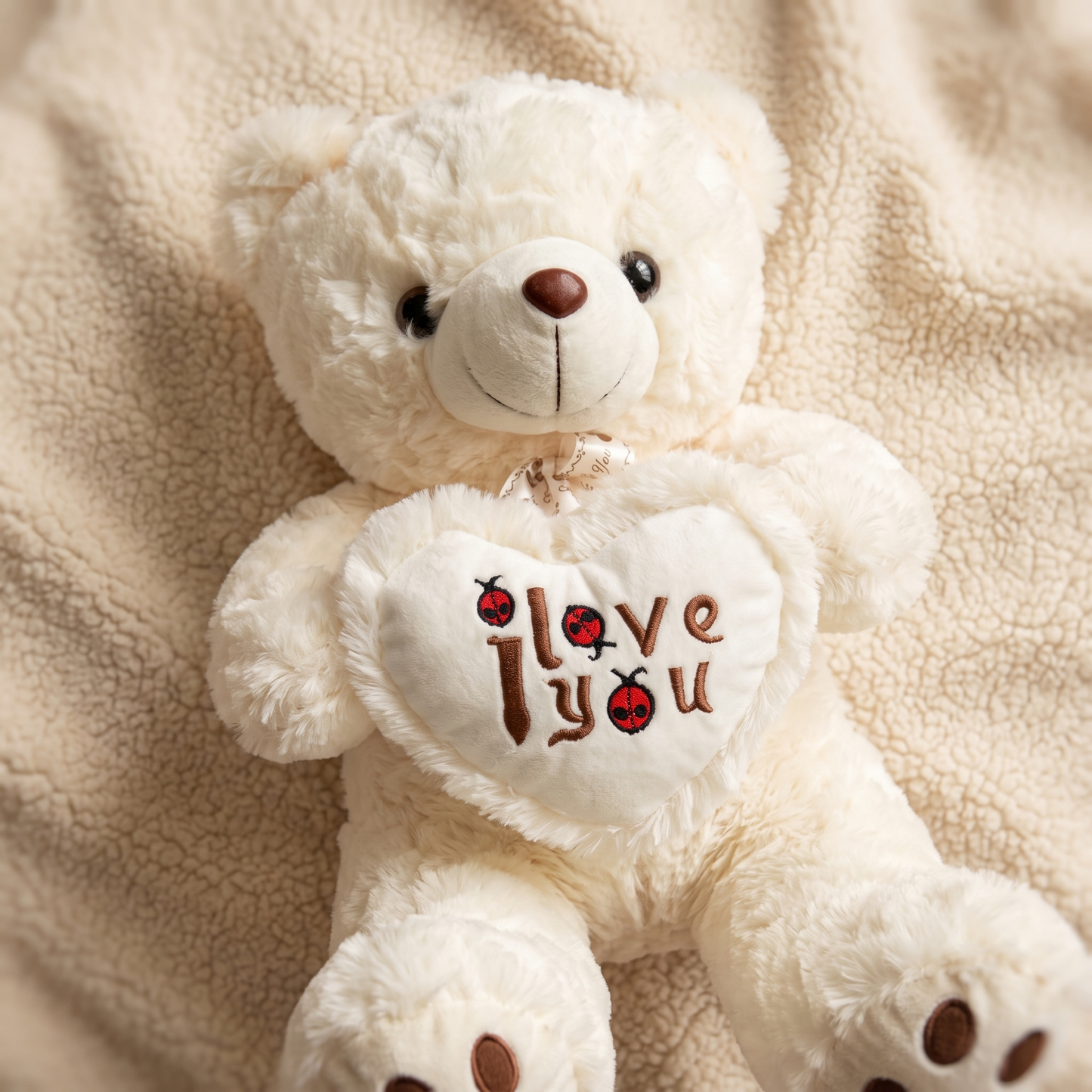 Ours en Peluche Poilu Blanc I Love You - Detail matière