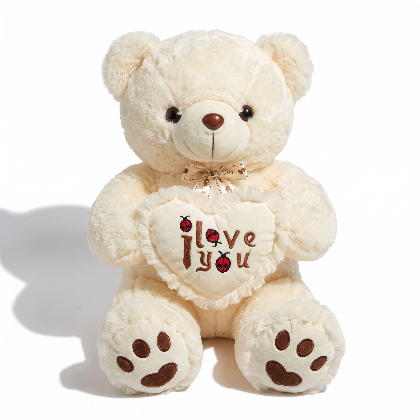 Ours en Peluche Poilu Blanc I Love You - fond blanc Frontal