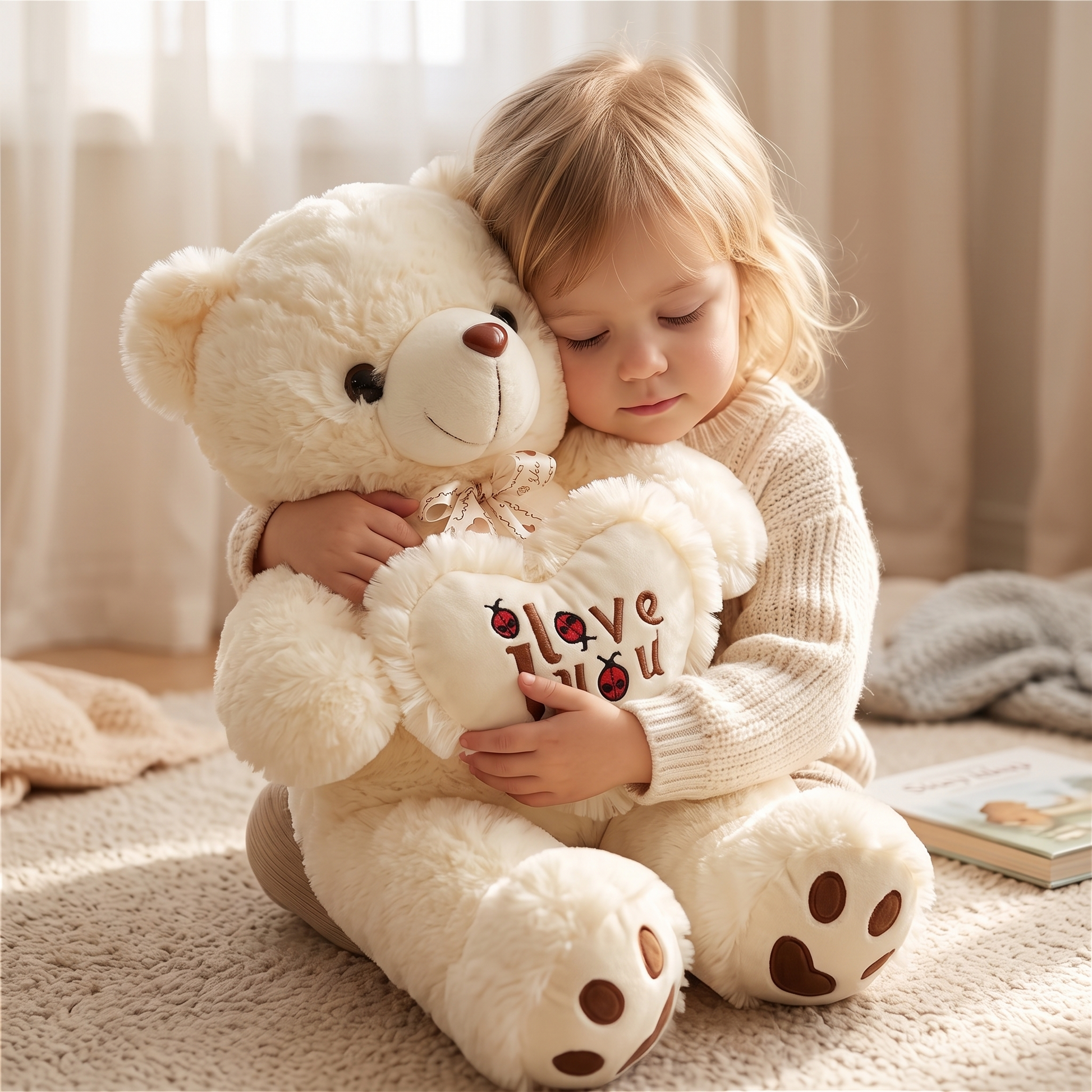 Ours en Peluche Poilu Blanc I Love You - Utilisation cosy intérieur