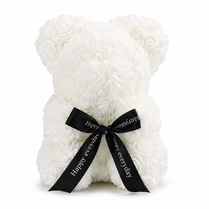Ours en Roses avec Nœud Saint-Valentin - Blanc