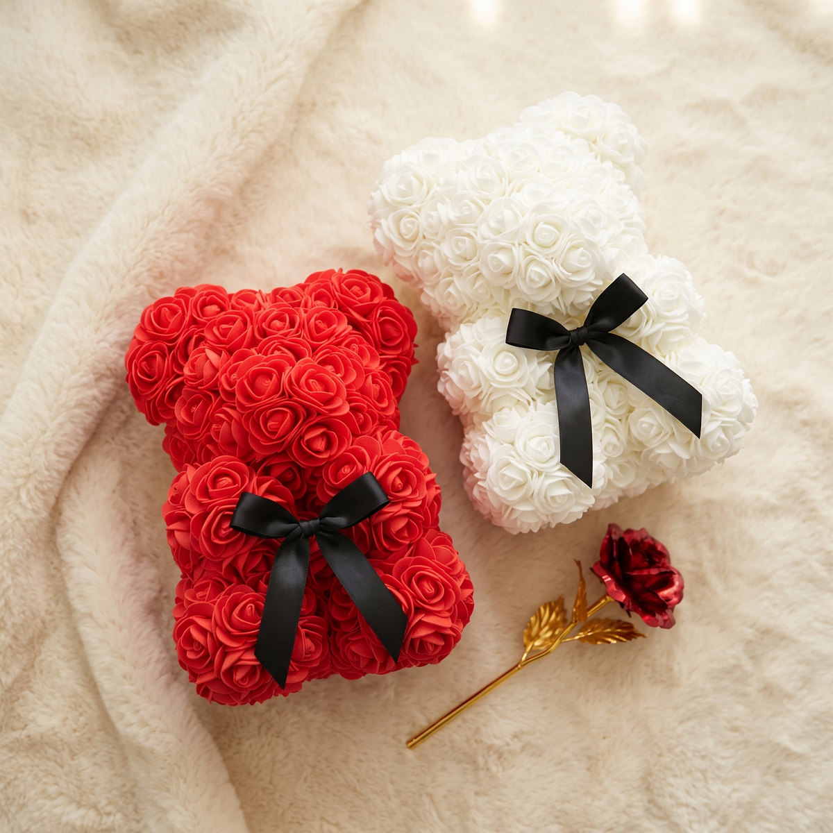 Ours en Roses avec Nœud Saint-Valentin - Detail matière