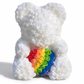 Ours en Roses Blanc Cœur Arc-en-ciel 40 cm - fond blanc Frontal