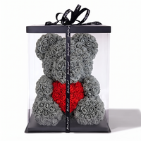 Ours en Roses Gris Cœur Rouge Coffret - fond blanc Frontal