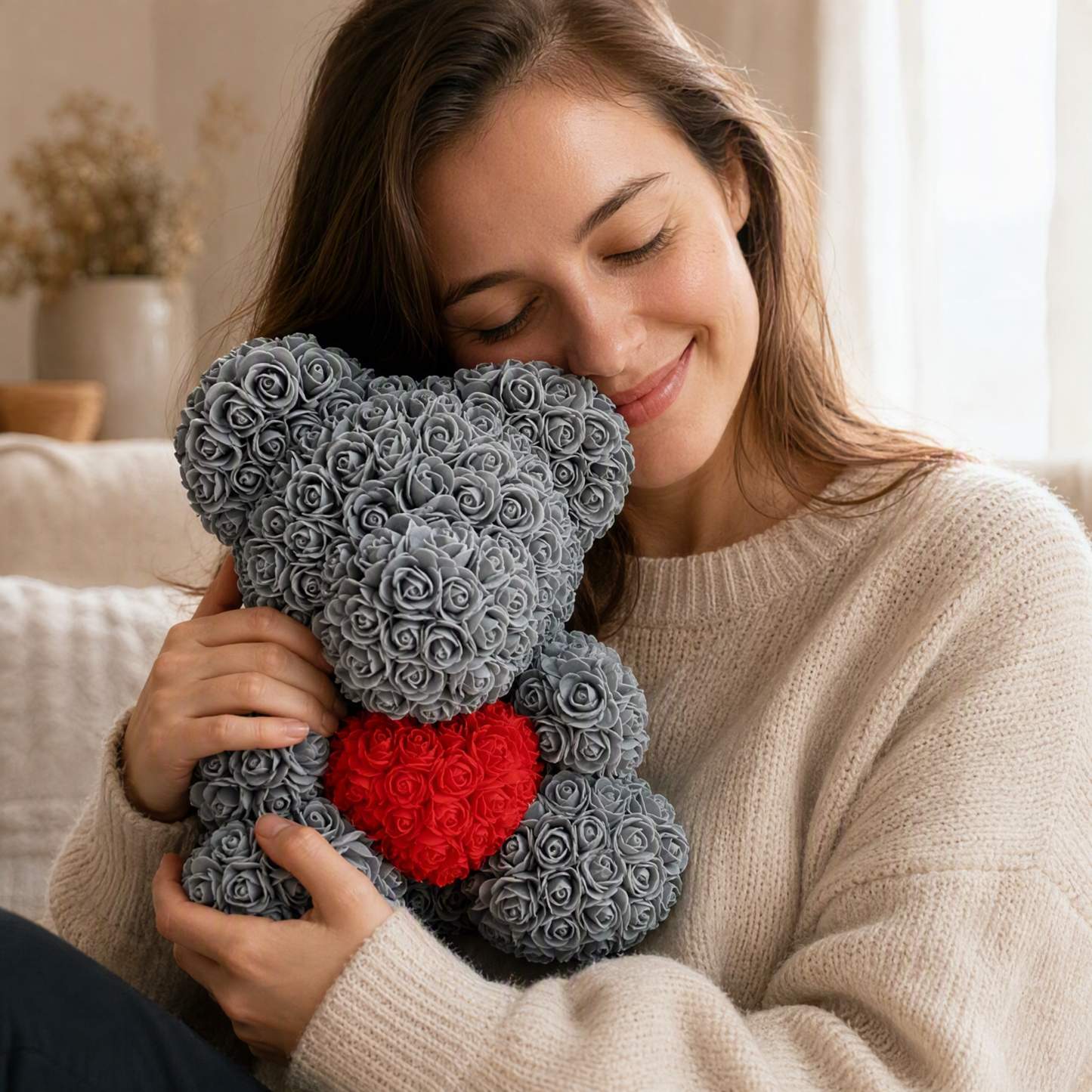 Ours en Roses Gris Cœur Rouge Coffret - Utilisation cosy intérieur