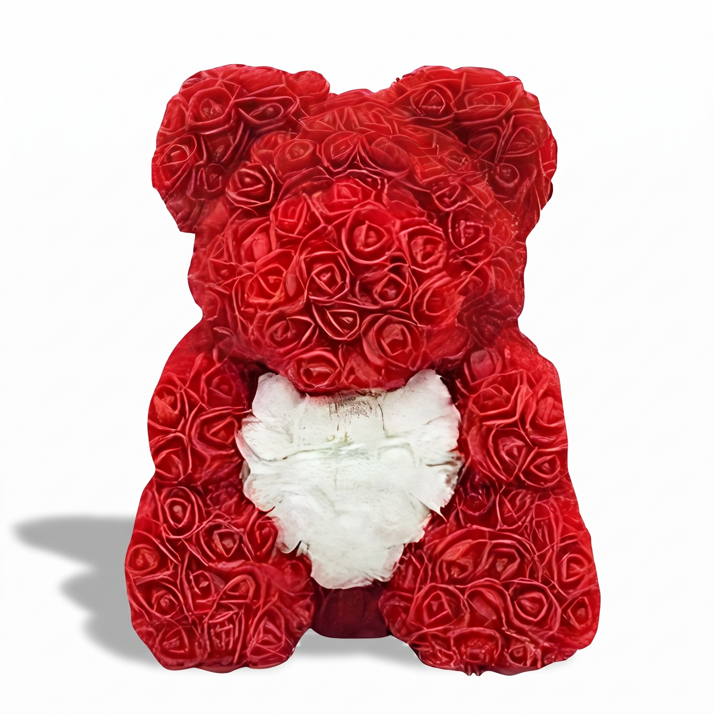 Ours en Roses Rouge avec Cœur Blanc 40cm - fond blanc Frontal