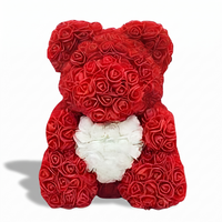 Ours en Roses Rouge avec Cœur Blanc 40cm - fond blanc Frontal