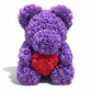 Ours en Roses Violet avec Cœur Rouge - fond blanc Frontal