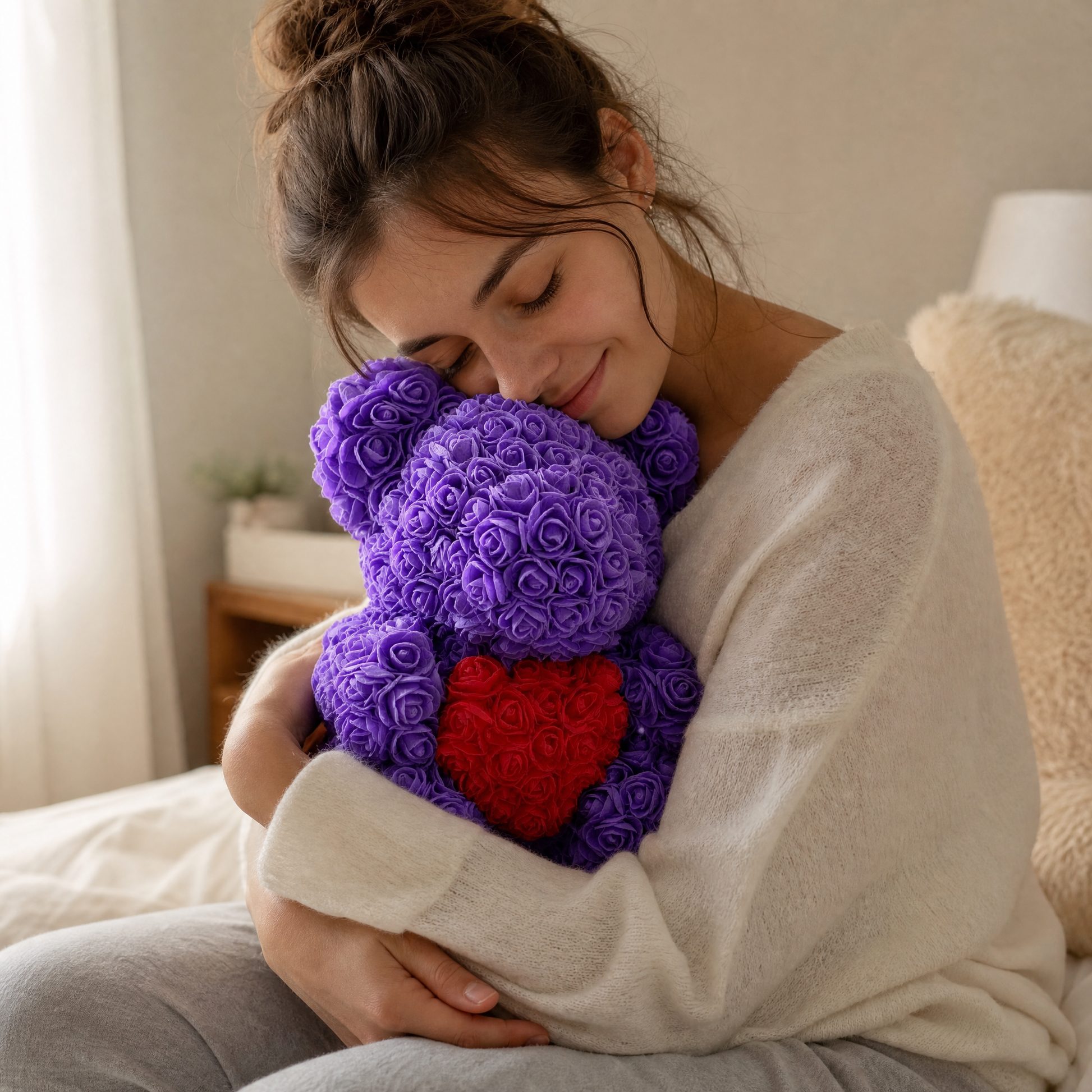 Ours en Roses Violet avec Cœur Rouge - Utilisation cosy intérieur