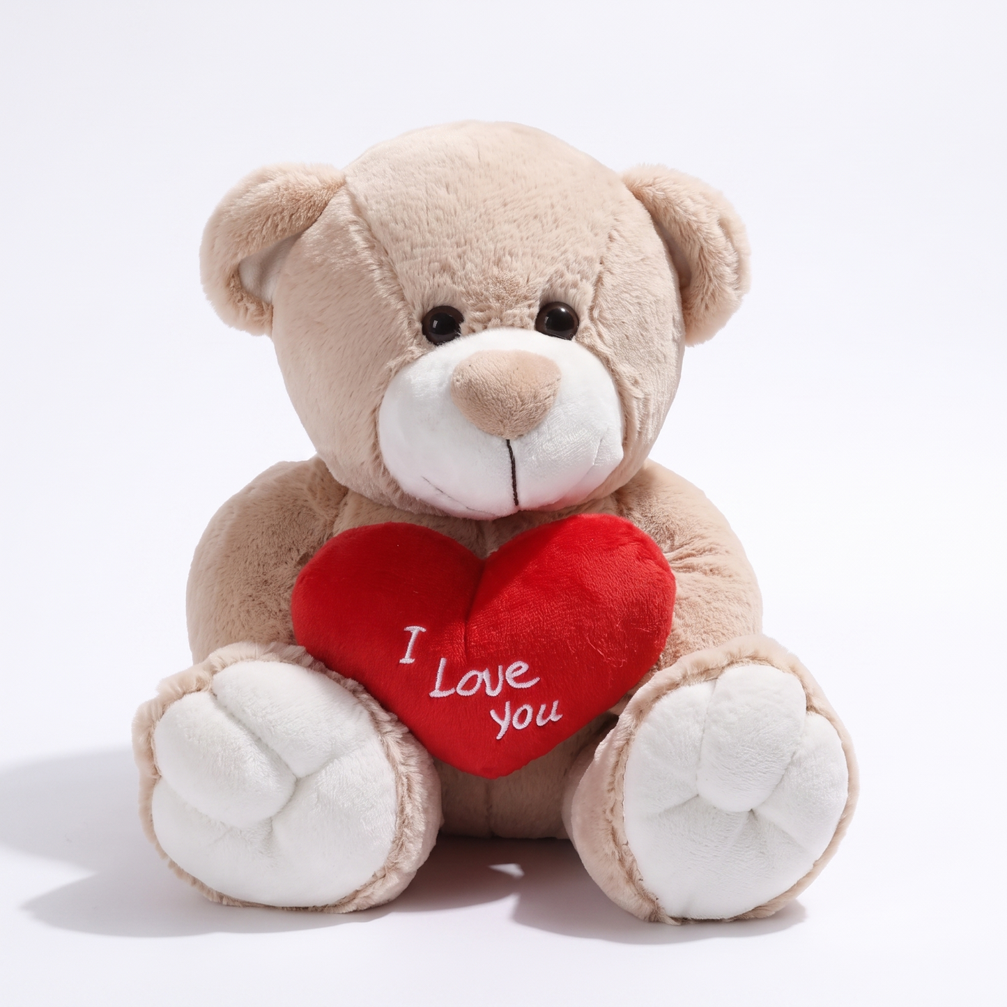 Ours Peluche Cœur I Love You - Beige 33cm - fond blanc Frontal
