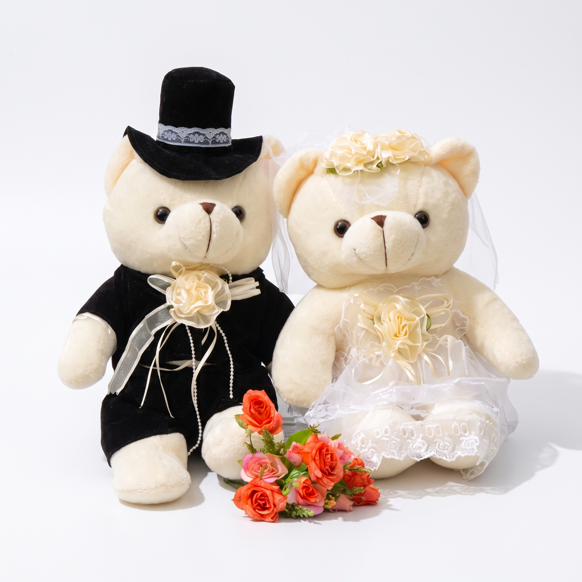 Ours Peluche Mariés - Couple Costume Mariage - fond blanc Frontal