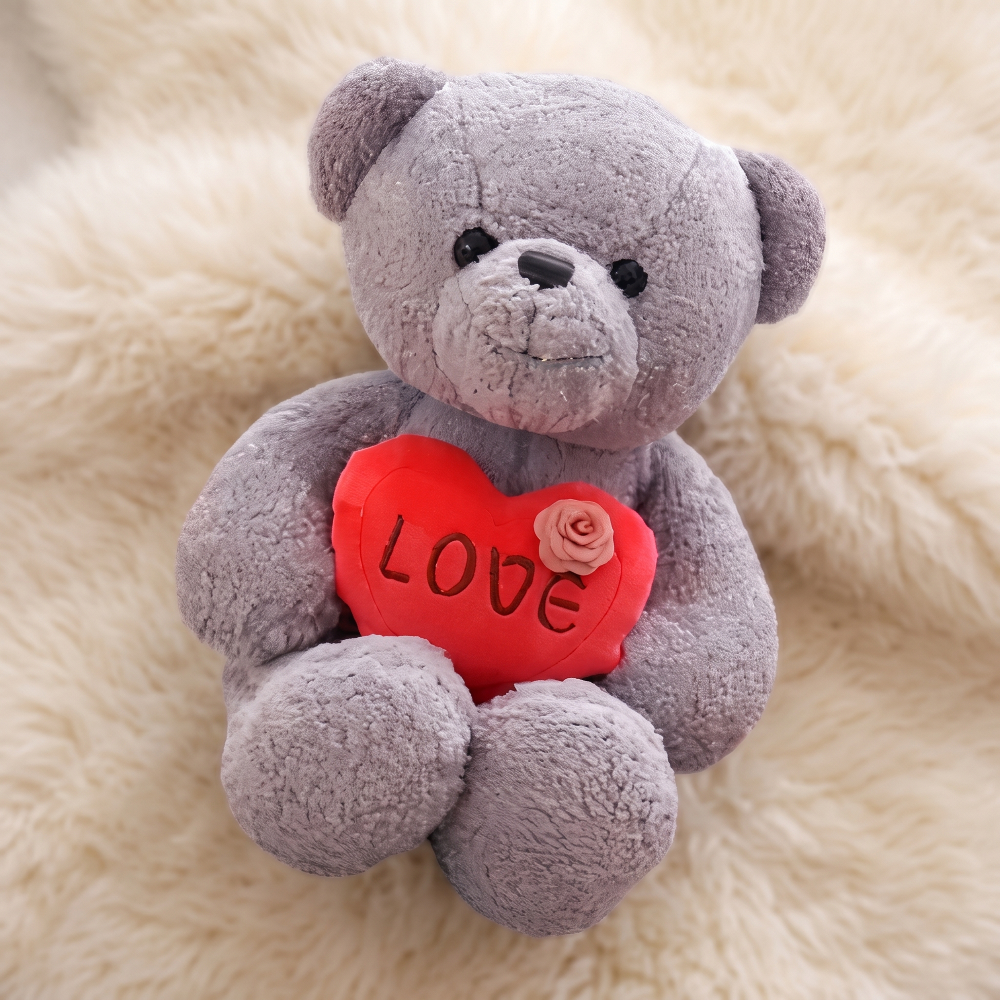 Ourson en Peluche Gris avec Cœur Love - Detail matière