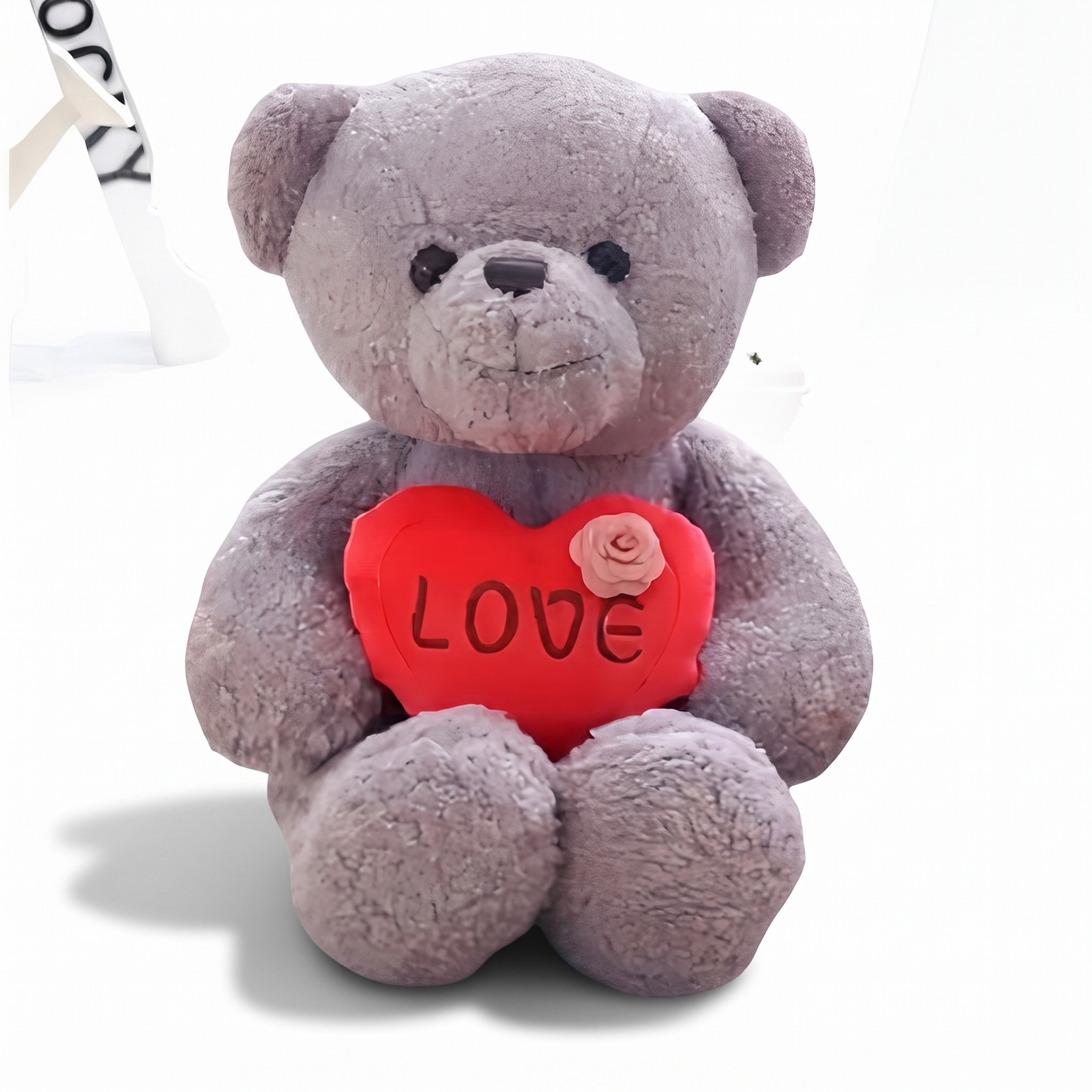Ourson en Peluche Gris avec Cœur Love - fond blanc Frontal
