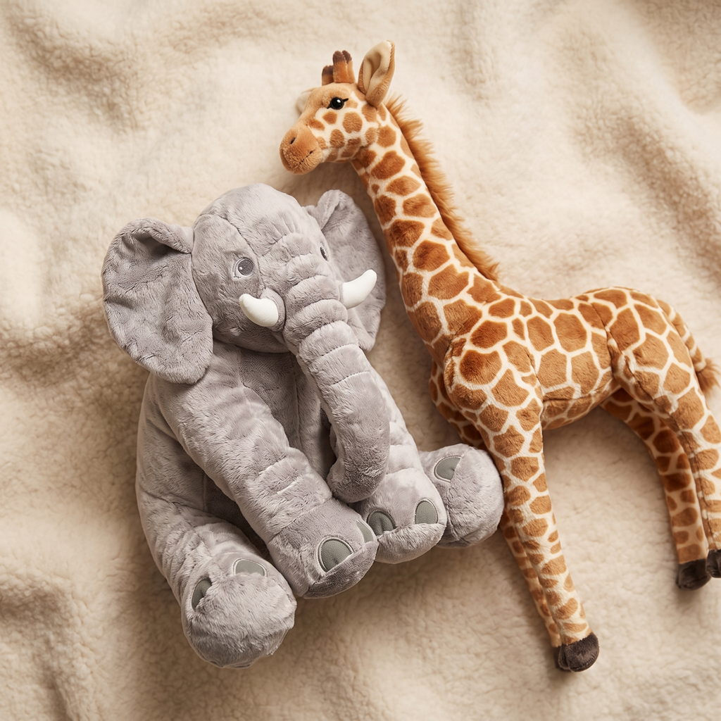 Pack Peluche Savane Éléphant et Girafe - Détail matière