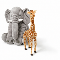 Pack Peluche Savane Éléphant et Girafe - Fond blanc frontal