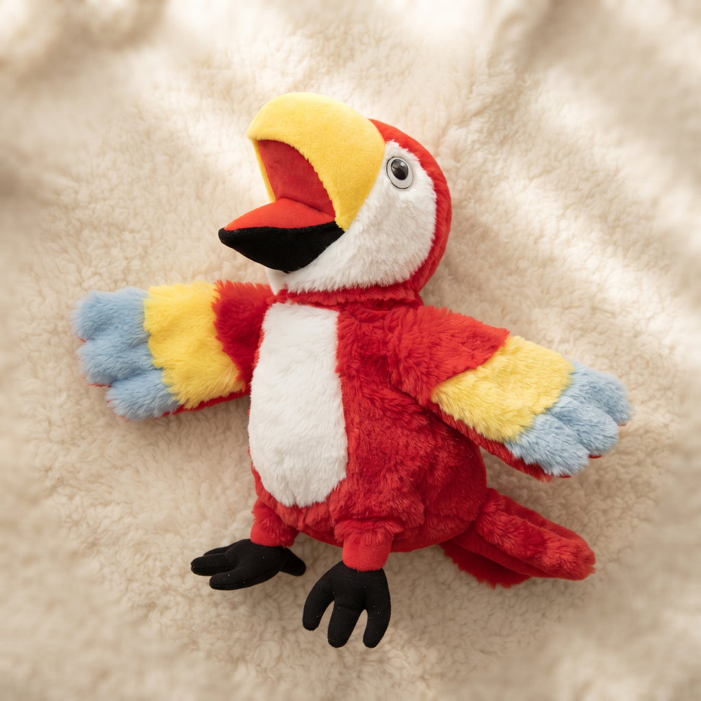 Papagei Handpuppe Kuscheltier für Kinder - Détail matière