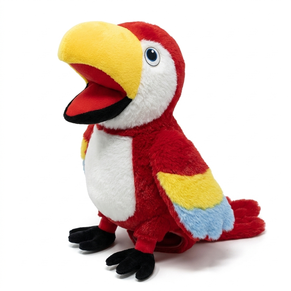 Papagei Handpuppe Kuscheltier für Kinder - Fond blanc angle