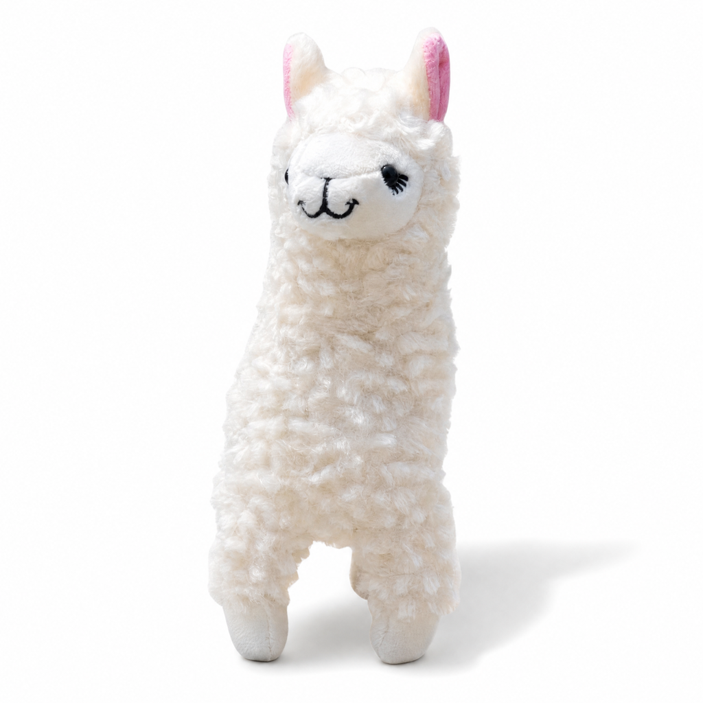 Peluche Alpaga à Poils Longs Bouclés - Fond blanc frontal