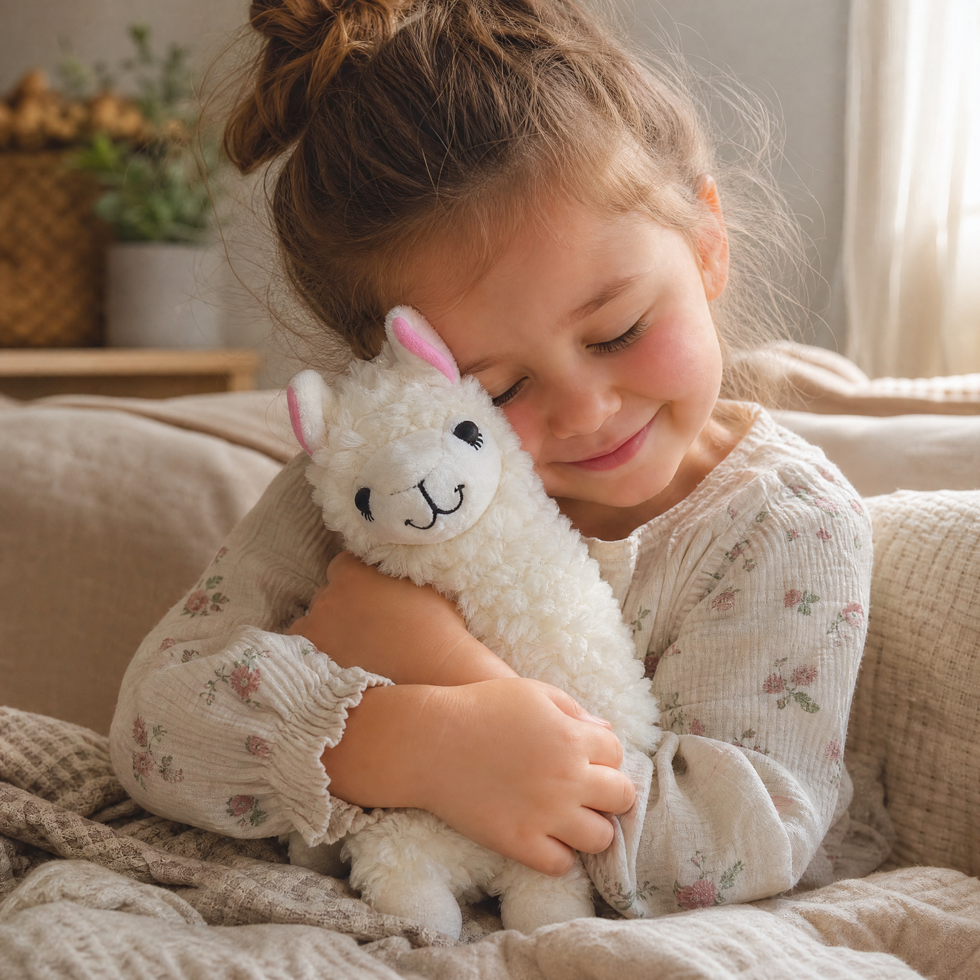 Peluche Alpaga à Poils Longs Bouclés - Utilisation cosy intérieur